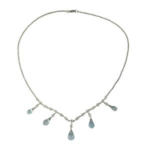 18K White Gold Blue Topaz and Diamond Necklace  #16721
